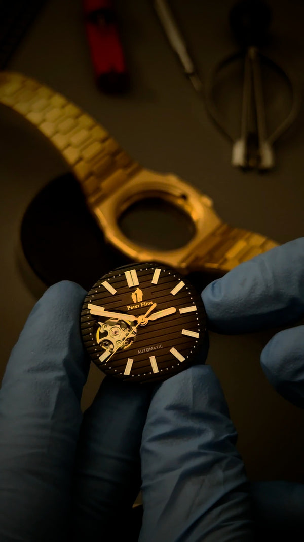 The dial held beside the watch case
